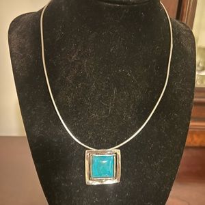 Silpada SS Square Turquoise Slide Pendant Necklace N1509